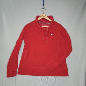 Tommy Hilfiger Sport Ladies Red Fleece Pullover With Cowl Neck Size S